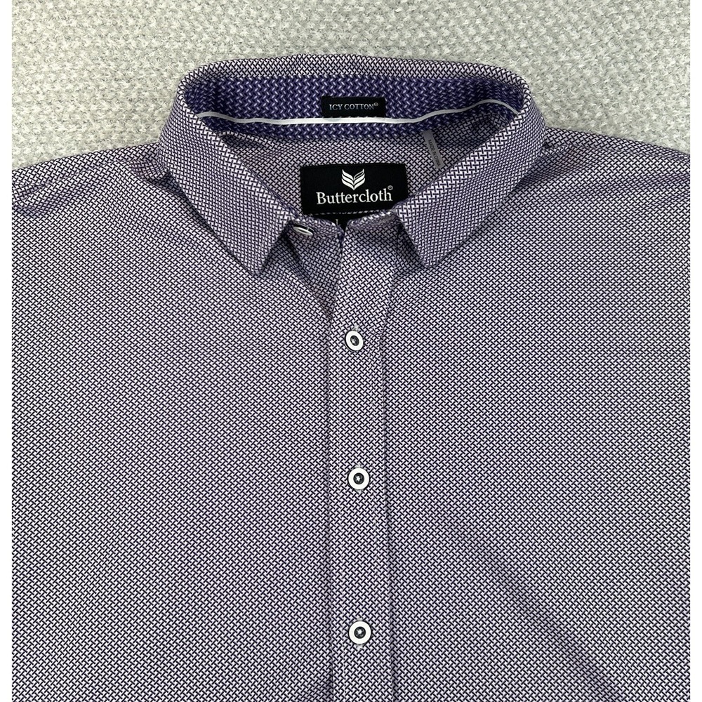 Buttercloth Shirt Men's Large Purple Geometric Icy Cotton Slim Fit Button Up